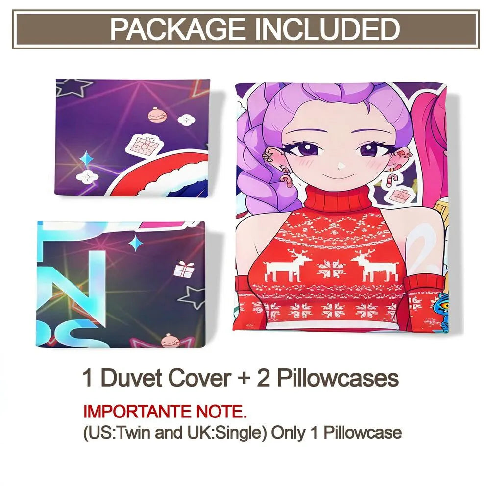K-POP Demon Hunters Christmas Themed Anime Girl Group Bedding Set