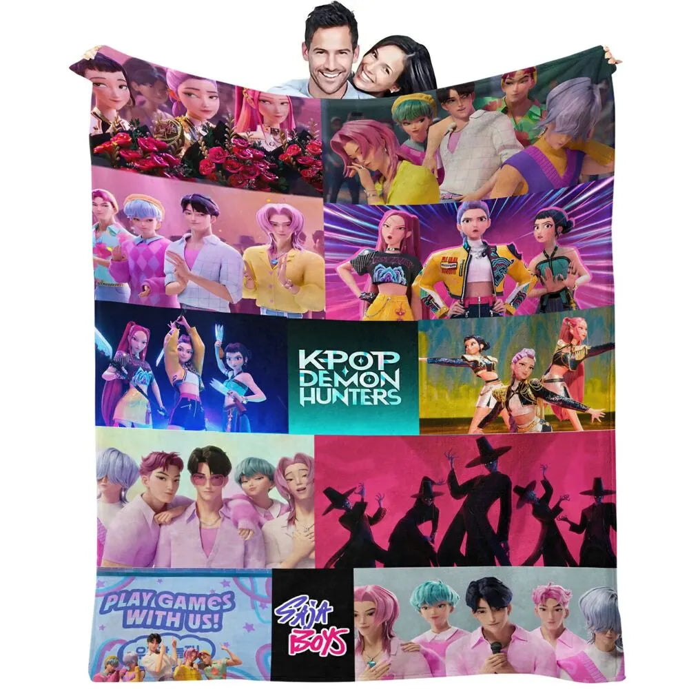 K-POP Demon Hunters Collage Anime Characters Multipurpose Throw Blanket