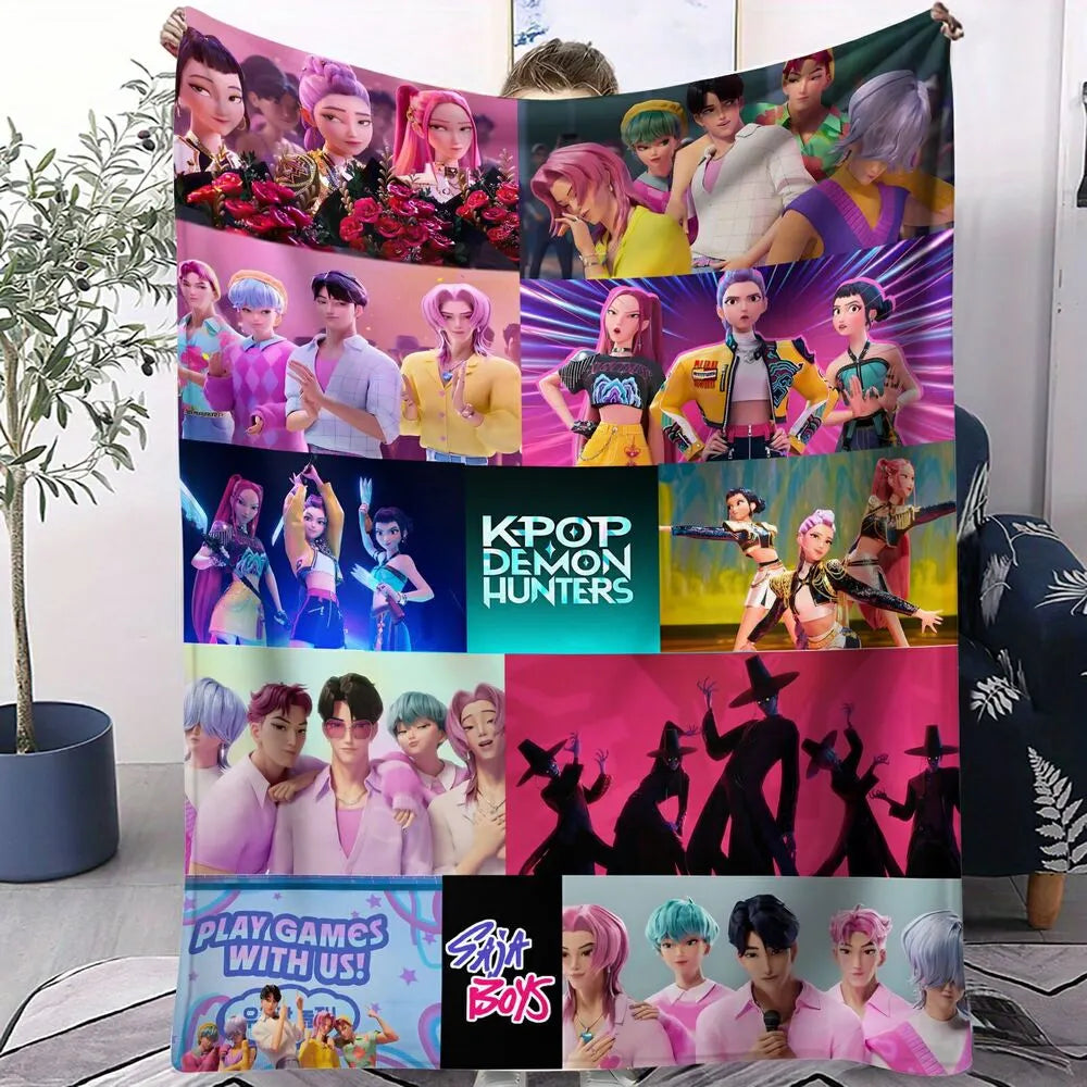 K-POP Demon Hunters Collage Anime Characters Multipurpose Throw Blanket