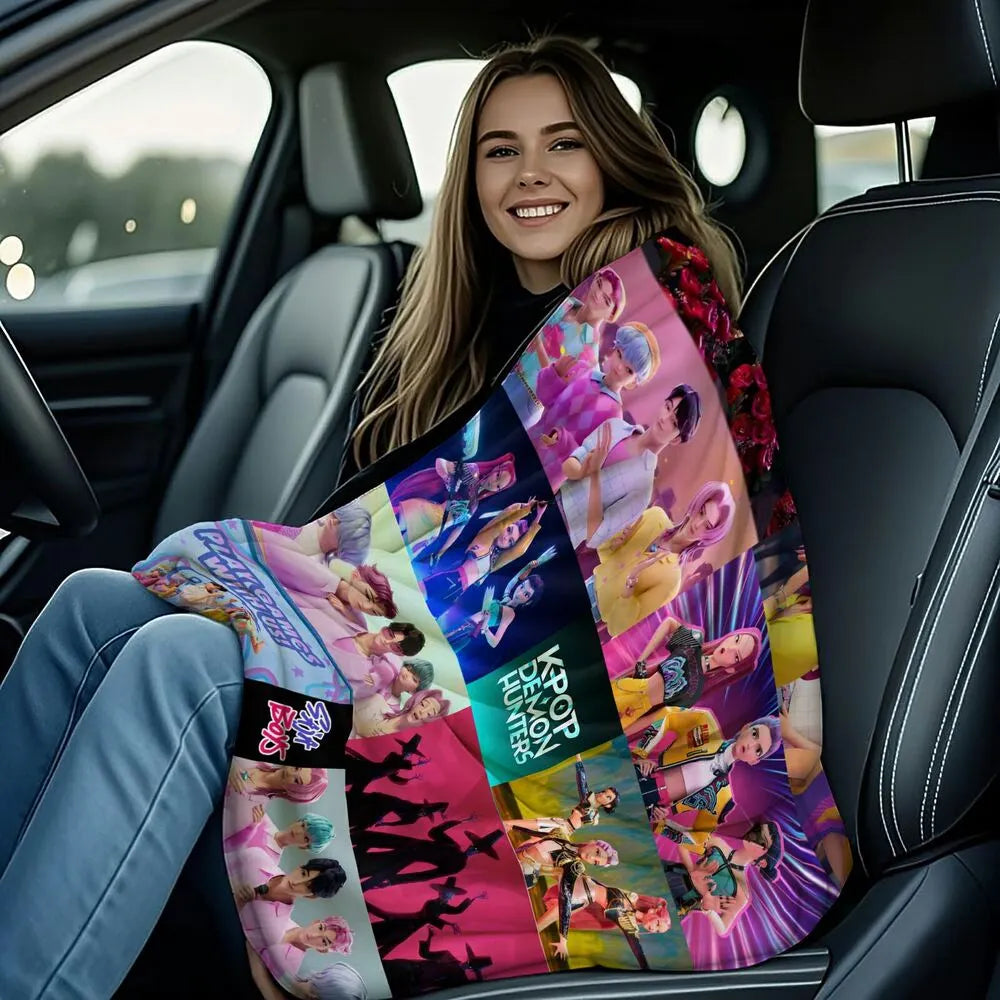 K-POP Demon Hunters Collage Anime Characters Multipurpose Throw Blanket