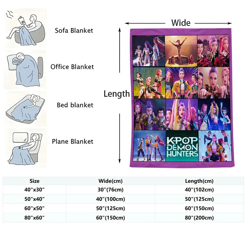 K-POP Demon Hunters Collage Anime Characters Multipurpose Throw Blanket
