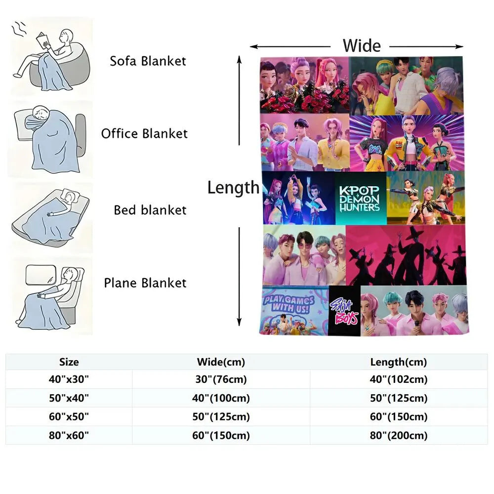 K-POP Demon Hunters Collage Anime Characters Multipurpose Throw Blanket
