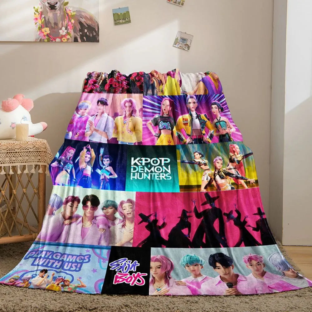 K-POP Demon Hunters Collage Anime Characters Multipurpose Throw Blanket