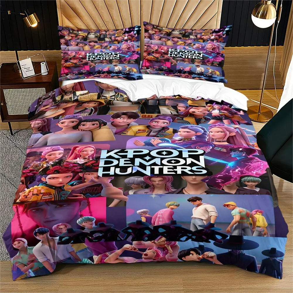 K-POP Demon Hunters Collage Anime Group Bedding Set