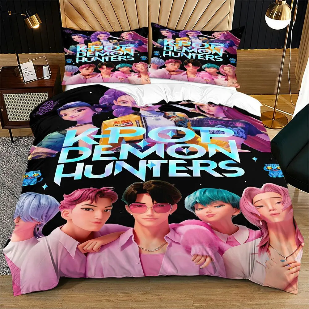 K-POP Demon Hunters Collage Anime Group Bedding Set