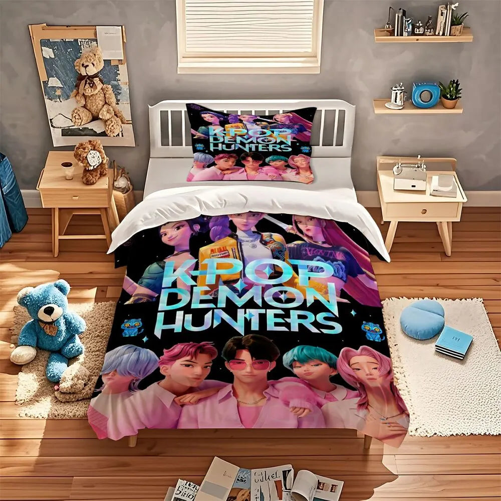 K-POP Demon Hunters Collage Anime Group Bedding Set