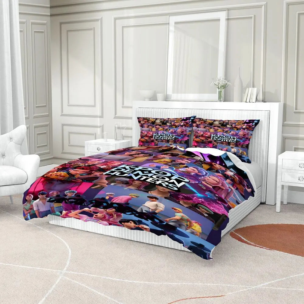 K-POP Demon Hunters Collage Anime Group Bedding Set