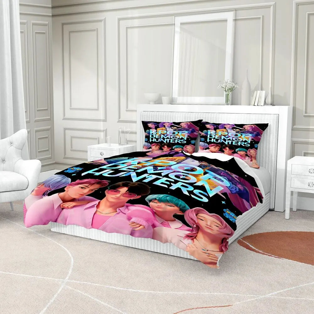 K-POP Demon Hunters Collage Anime Group Bedding Set