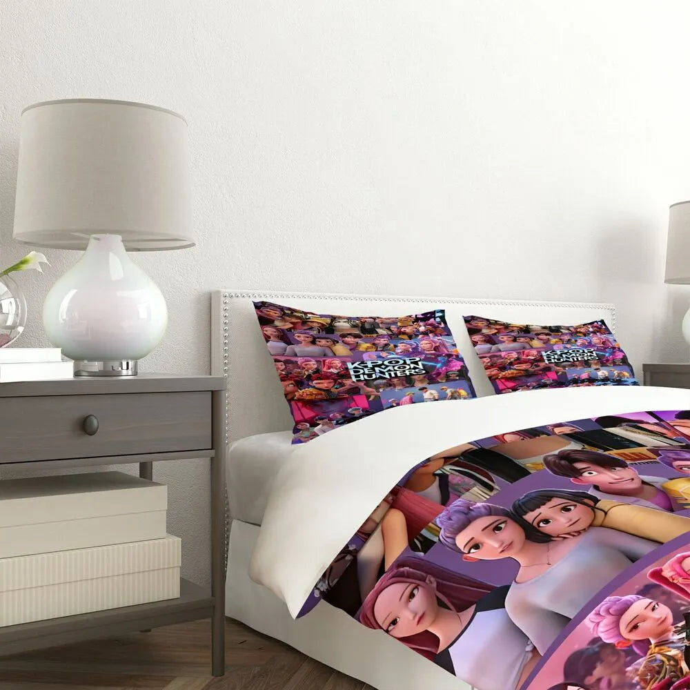 K-POP Demon Hunters Collage Anime Group Bedding Set