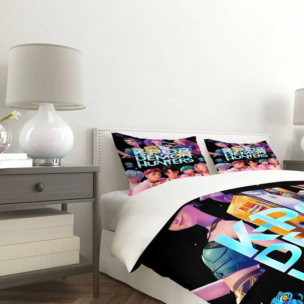 K-POP Demon Hunters Collage Anime Group Bedding Set