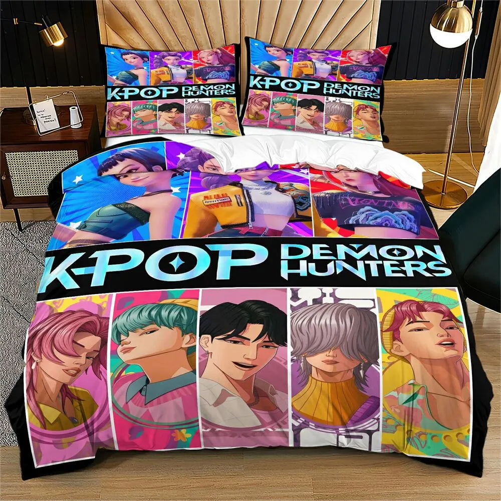 K-POP Demon Hunters Colorful Anime Group Bedding Set