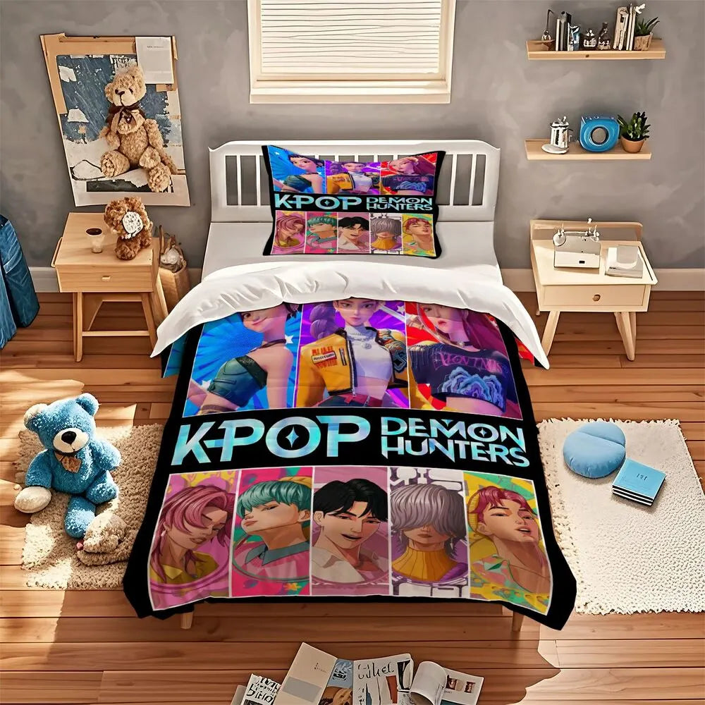 K-POP Demon Hunters Colorful Anime Group Bedding Set