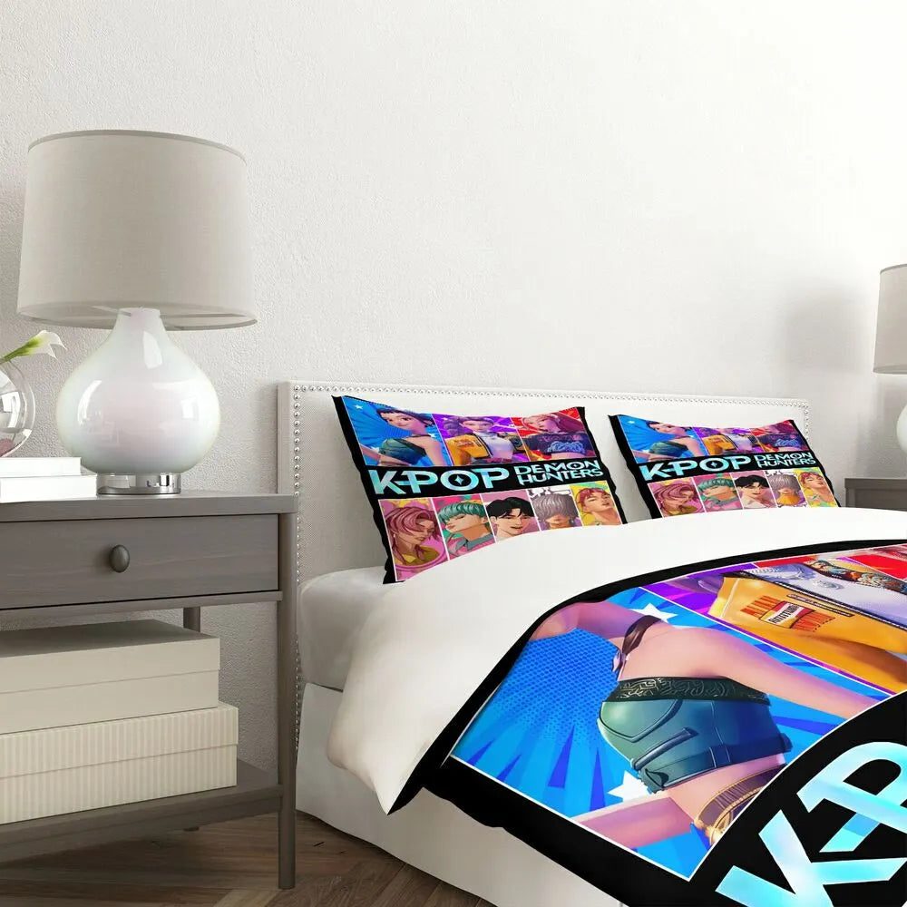 K-POP Demon Hunters Colorful Anime Group Bedding Set