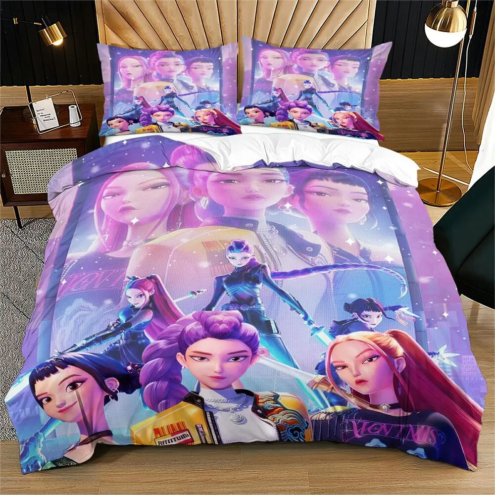 K-POP Demon Hunters Fantasy Anime Girl Group Bedding Set