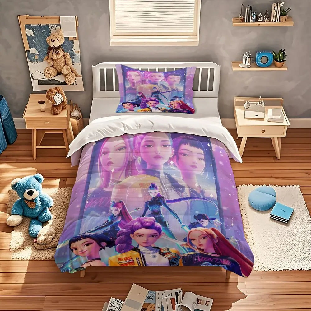 K-POP Demon Hunters Fantasy Anime Girl Group Bedding Set