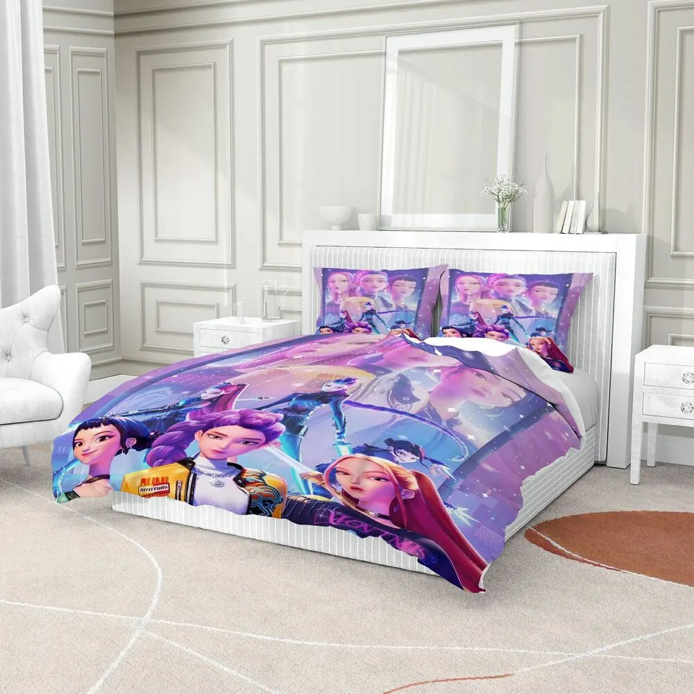 K-POP Demon Hunters Fantasy Anime Girl Group Bedding Set