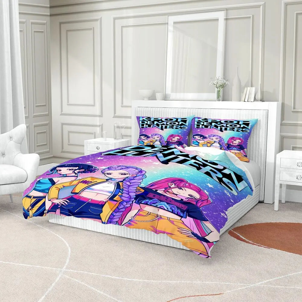K-POP Demon Hunters Galaxy Anime Girl Group Bedding Set
