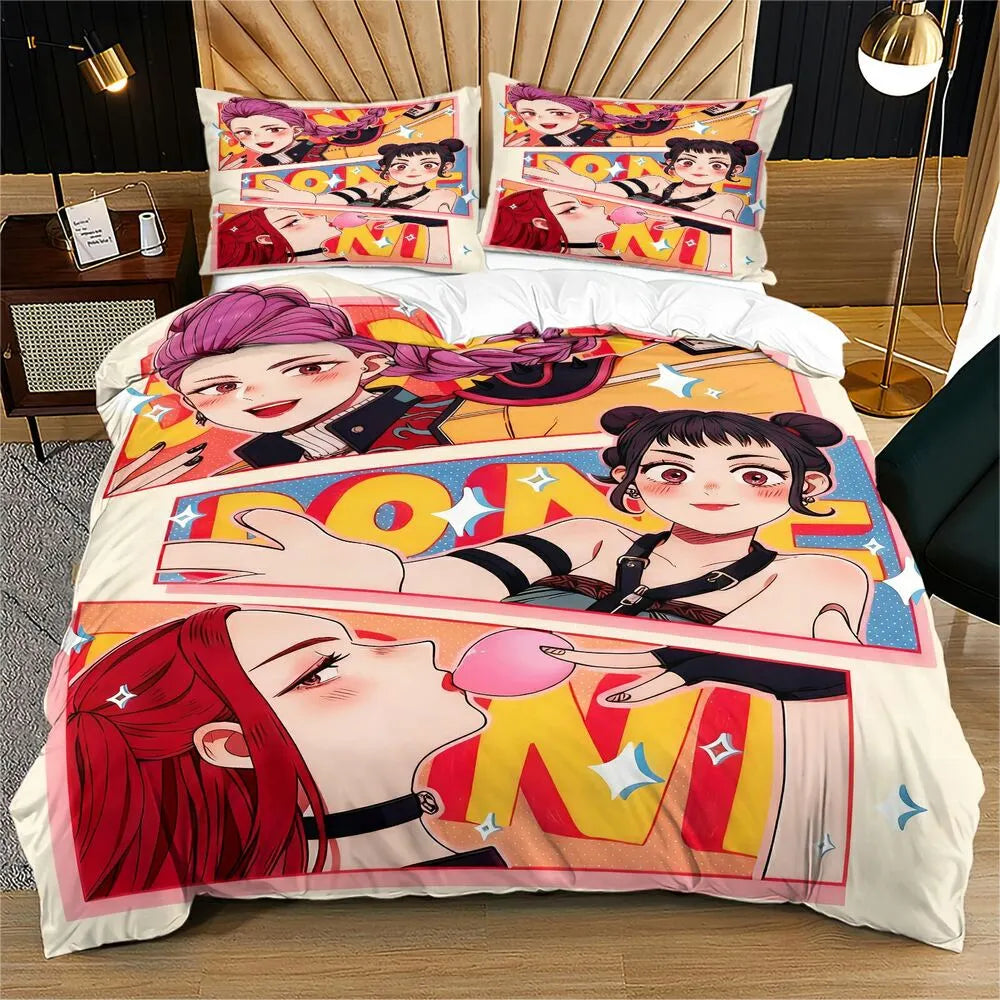 K-POP Demon Hunters Girl Group Cartoon Bedding Set Duvet Cover and Pillowcases