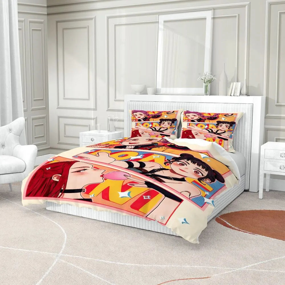 K-POP Demon Hunters Girl Group Cartoon Bedding Set Duvet Cover and Pillowcases