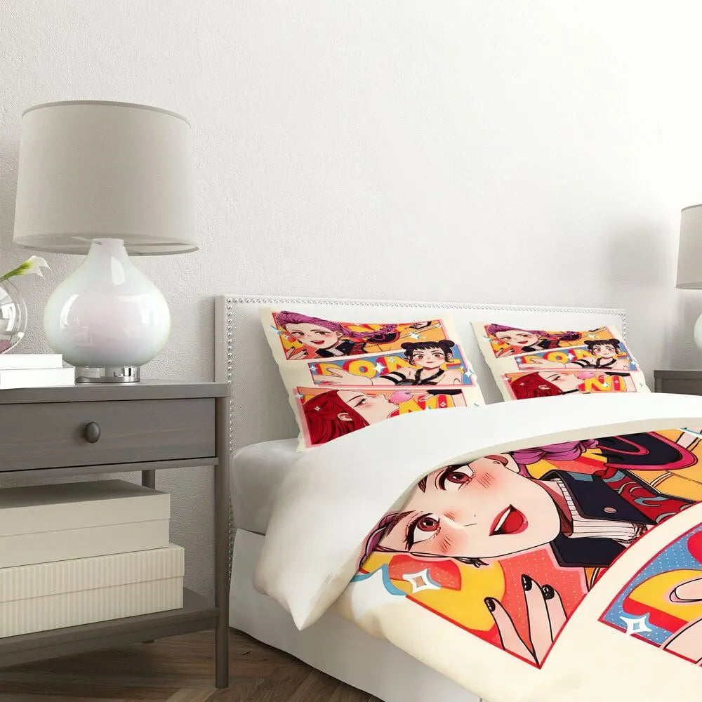K-POP Demon Hunters Girl Group Cartoon Bedding Set Duvet Cover and Pillowcases