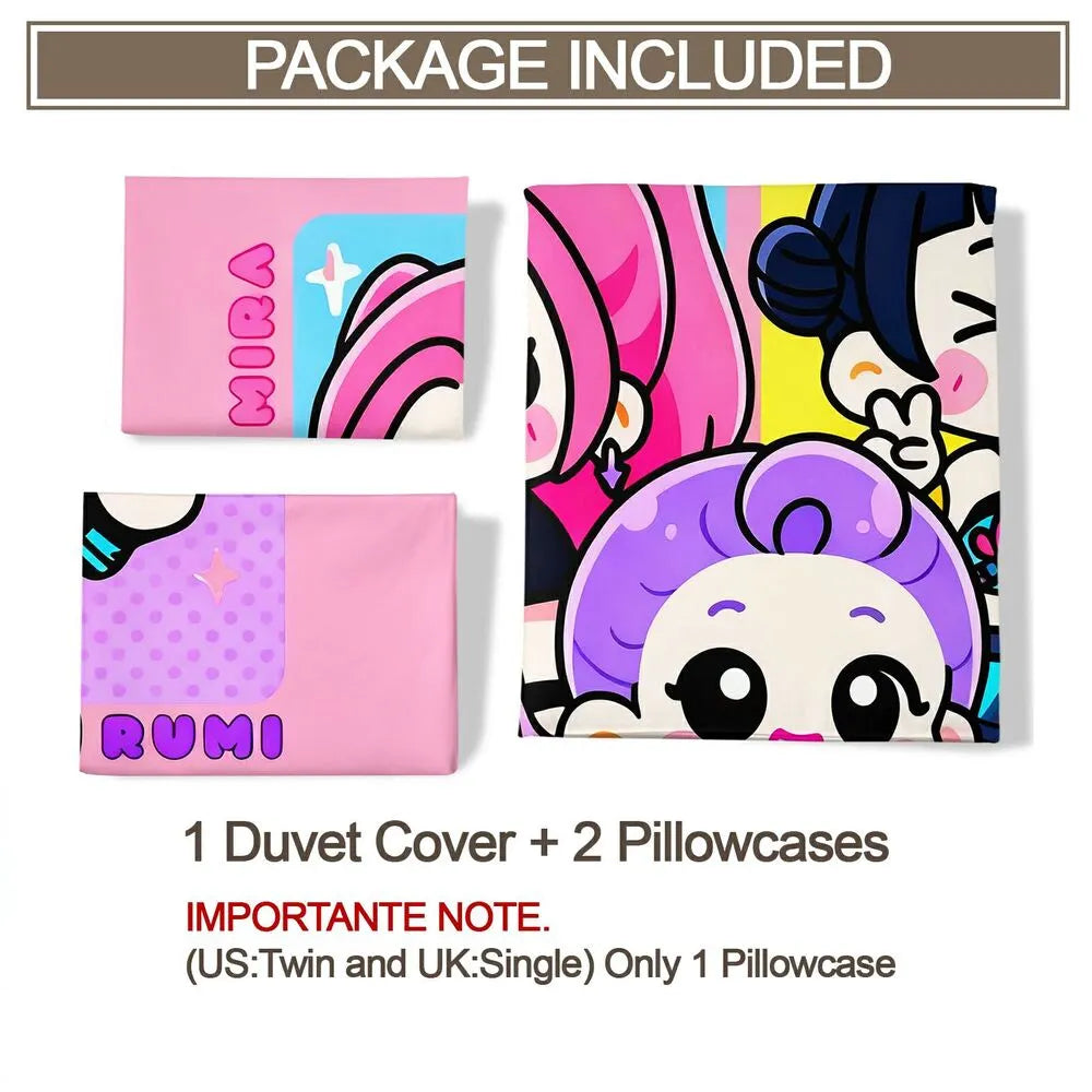 K-POP Demon Hunters HUNTRIX Chibi Girl Group Anime Bedding Set