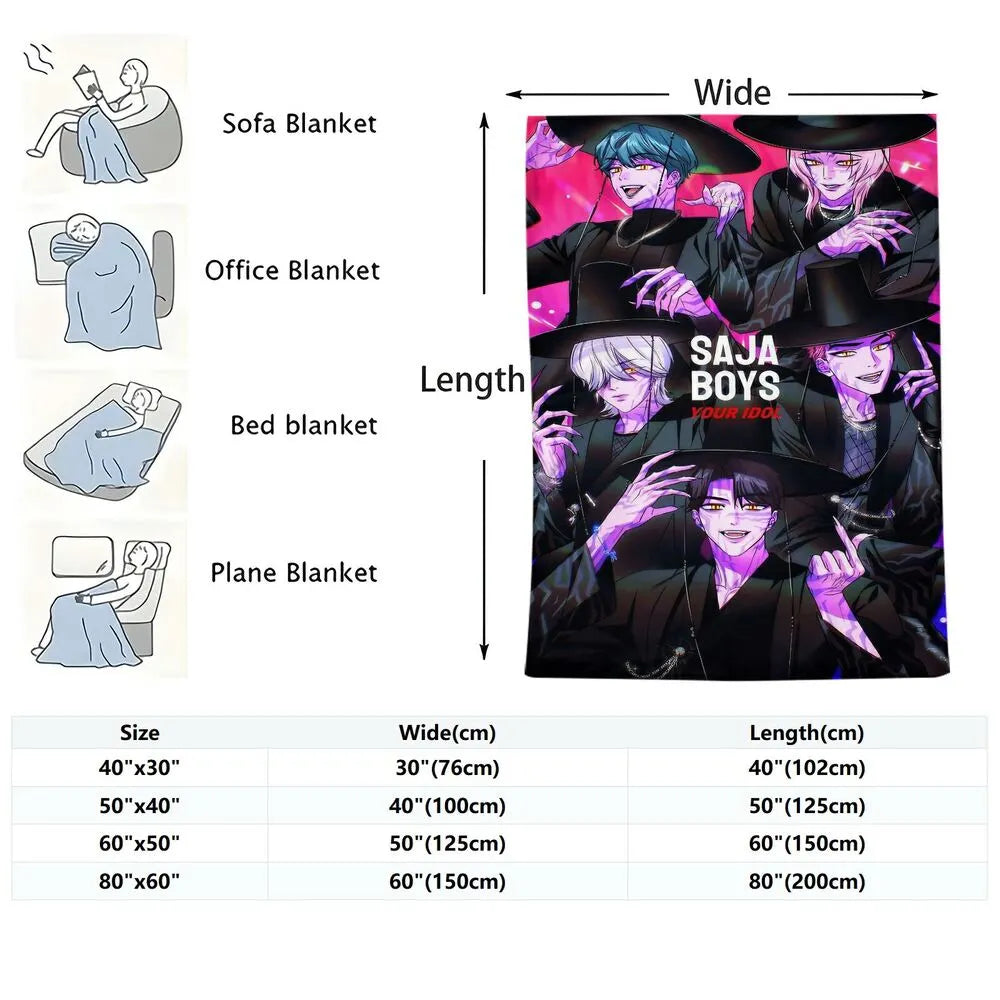 K-POP Demon Hunters Inspired SAJA Boys Anime Characters Multipurpose Throw Blanket