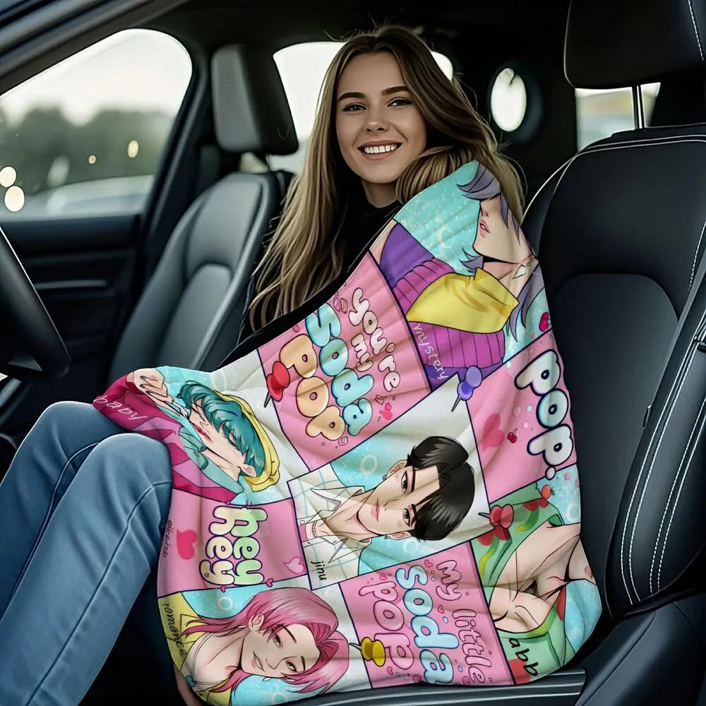 K-POP Demon Hunters Inspired Soda Pop Anime Characters Multipurpose Throw Blanket