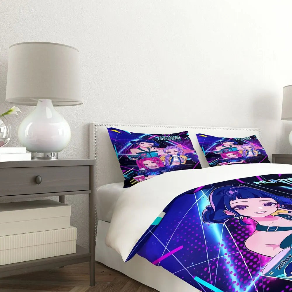 K-POP Demon Hunters Neon Anime Girl Group Bedding Set