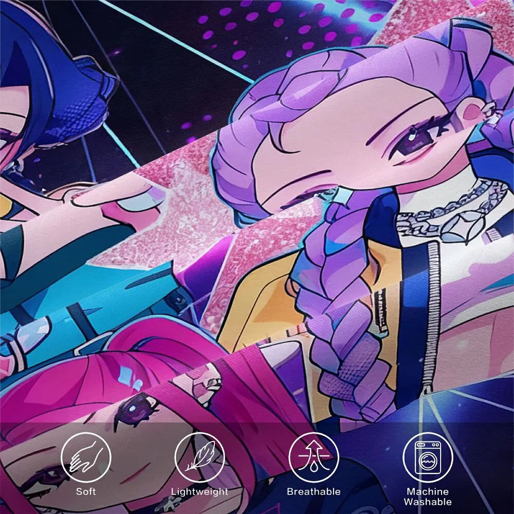 K-POP Demon Hunters Neon Anime Girl Group Bedding Set