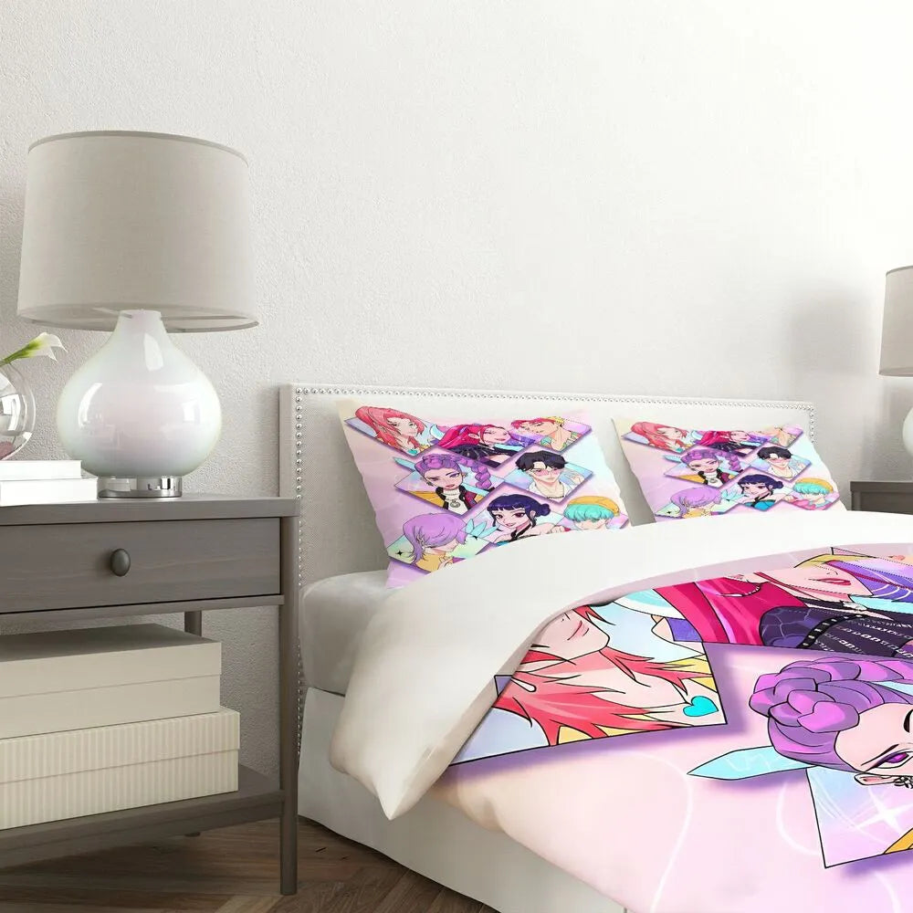 K-POP Demon Hunters Pastel Collage Anime Group Bedding Set