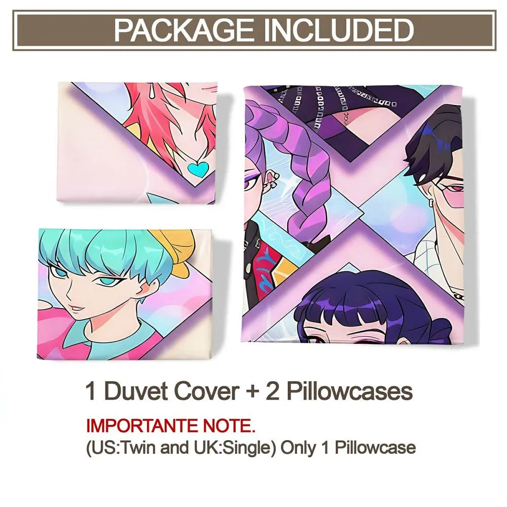 K-POP Demon Hunters Pastel Collage Anime Group Bedding Set