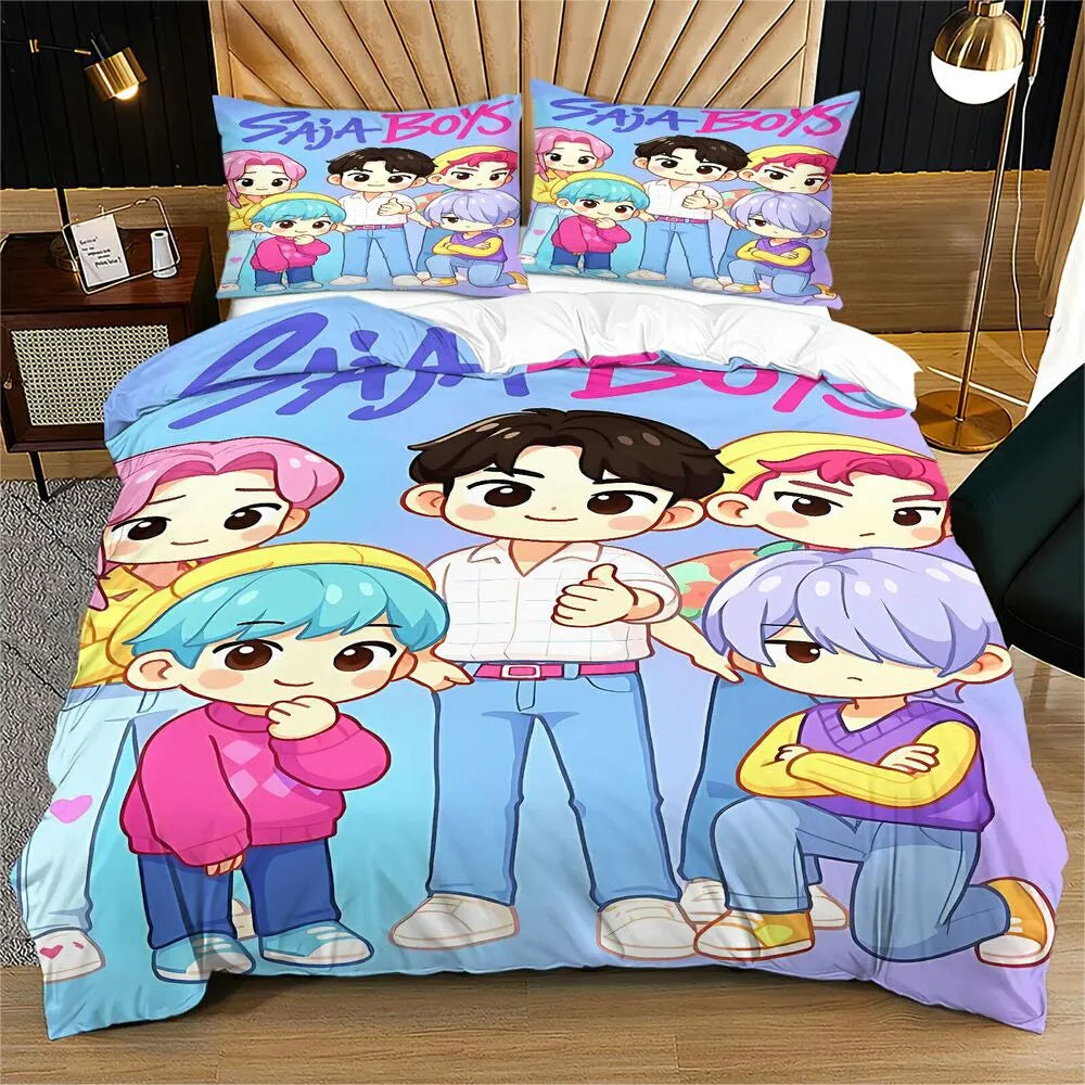 K-POP Demon Hunters Saja Boys Cartoon Bedding Set Duvet Cover and Pillowcases