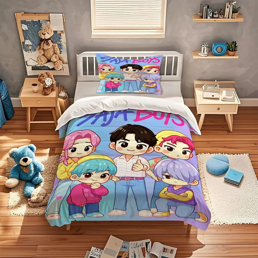 K-POP Demon Hunters Saja Boys Cartoon Bedding Set Duvet Cover and Pillowcases