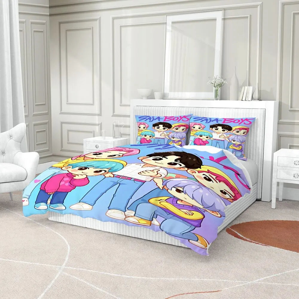 K-POP Demon Hunters Saja Boys Cartoon Bedding Set Duvet Cover and Pillowcases