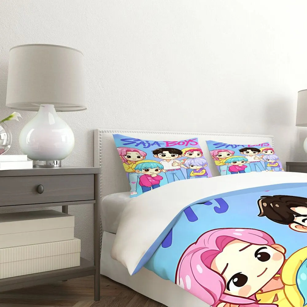 K-POP Demon Hunters Saja Boys Cartoon Bedding Set Duvet Cover and Pillowcases