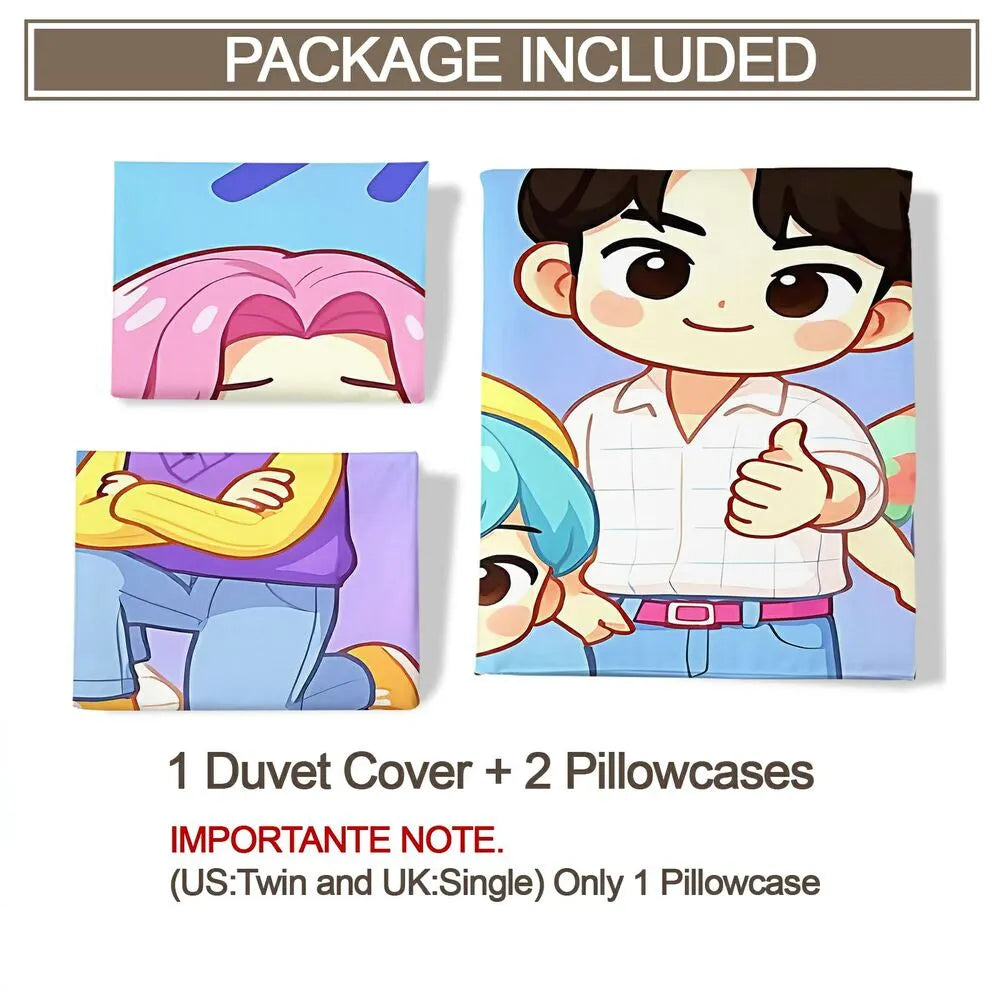 K-POP Demon Hunters Saja Boys Cartoon Bedding Set Duvet Cover and Pillowcases