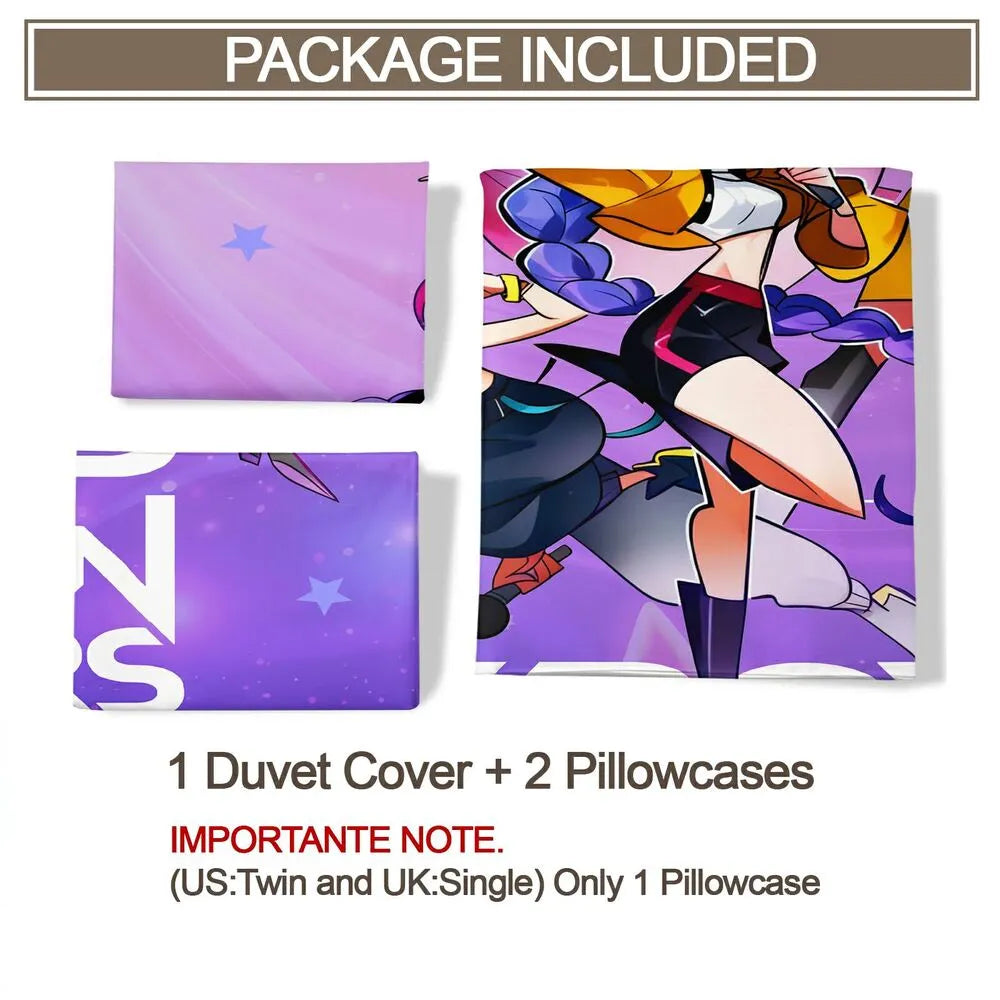 K-POP Demon Hunters Starry Purple Cartoon Bedding Set Duvet Cover and Pillowcases