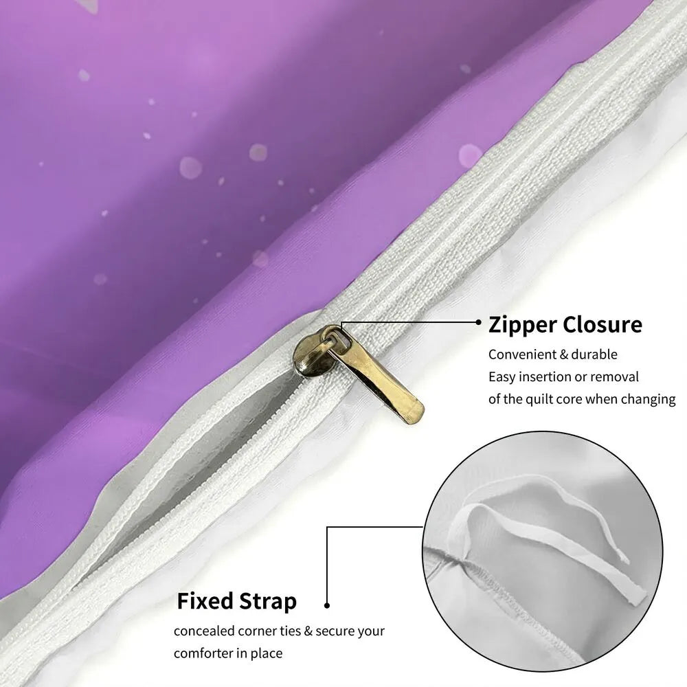 K-POP Demon Hunters Starry Purple Cartoon Bedding Set Duvet Cover and Pillowcases