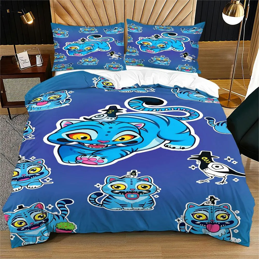 K-POP Demon Hunters Style Blue Cat Anime Bedding Set