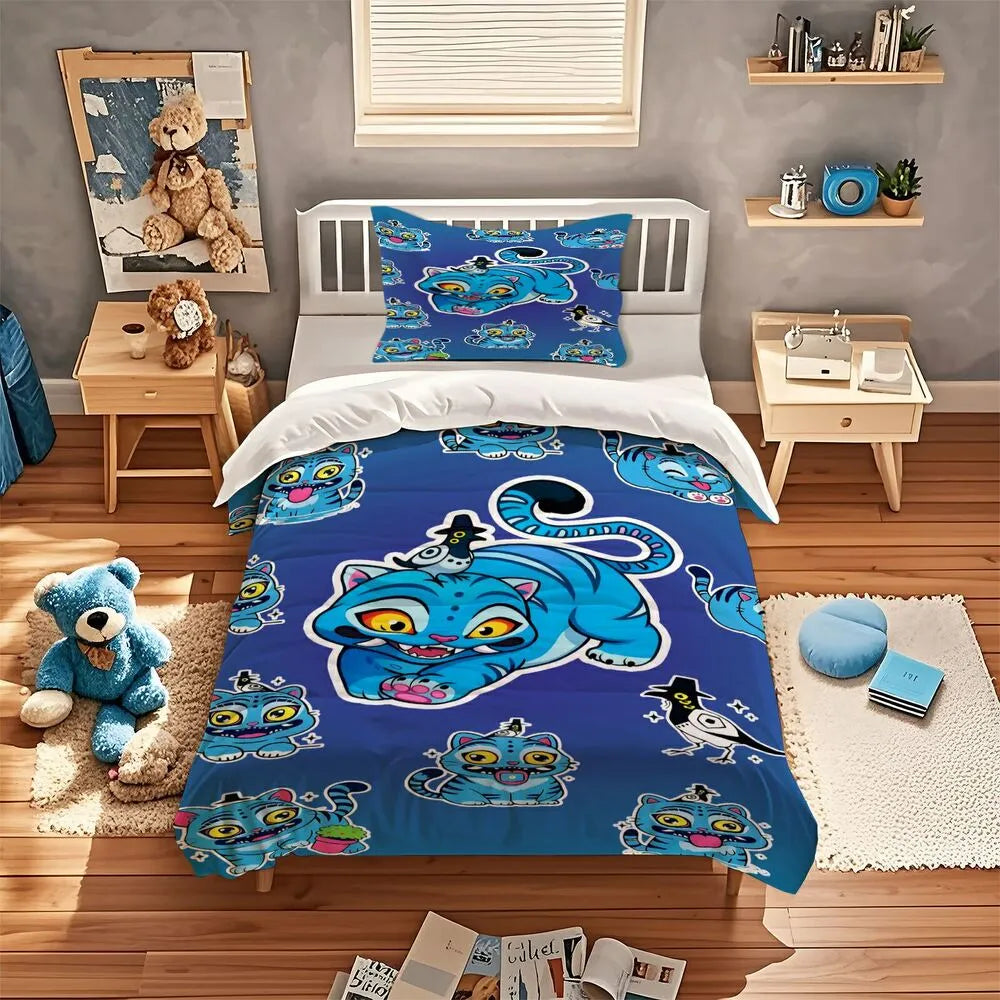 K-POP Demon Hunters Style Blue Cat Anime Bedding Set