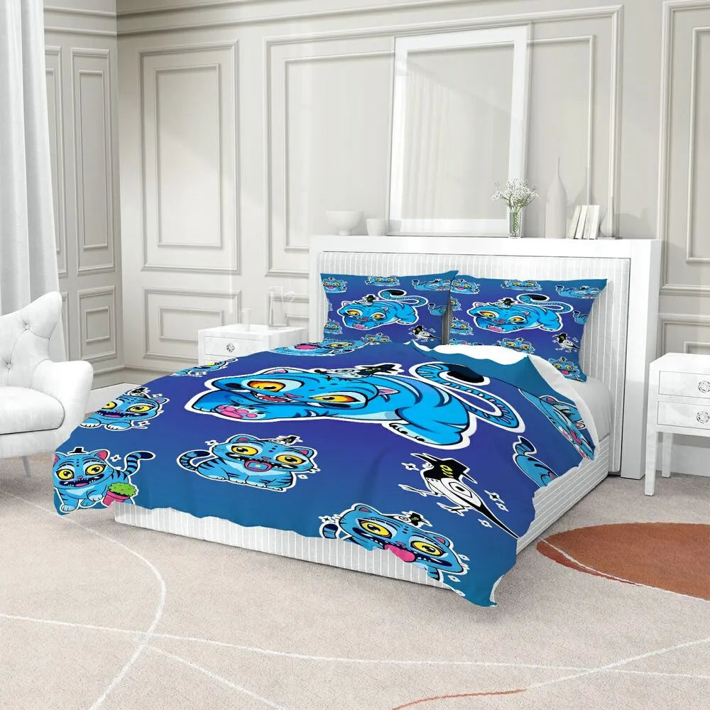 K-POP Demon Hunters Style Blue Cat Anime Bedding Set