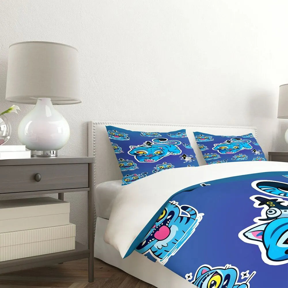K-POP Demon Hunters Style Blue Cat Anime Bedding Set