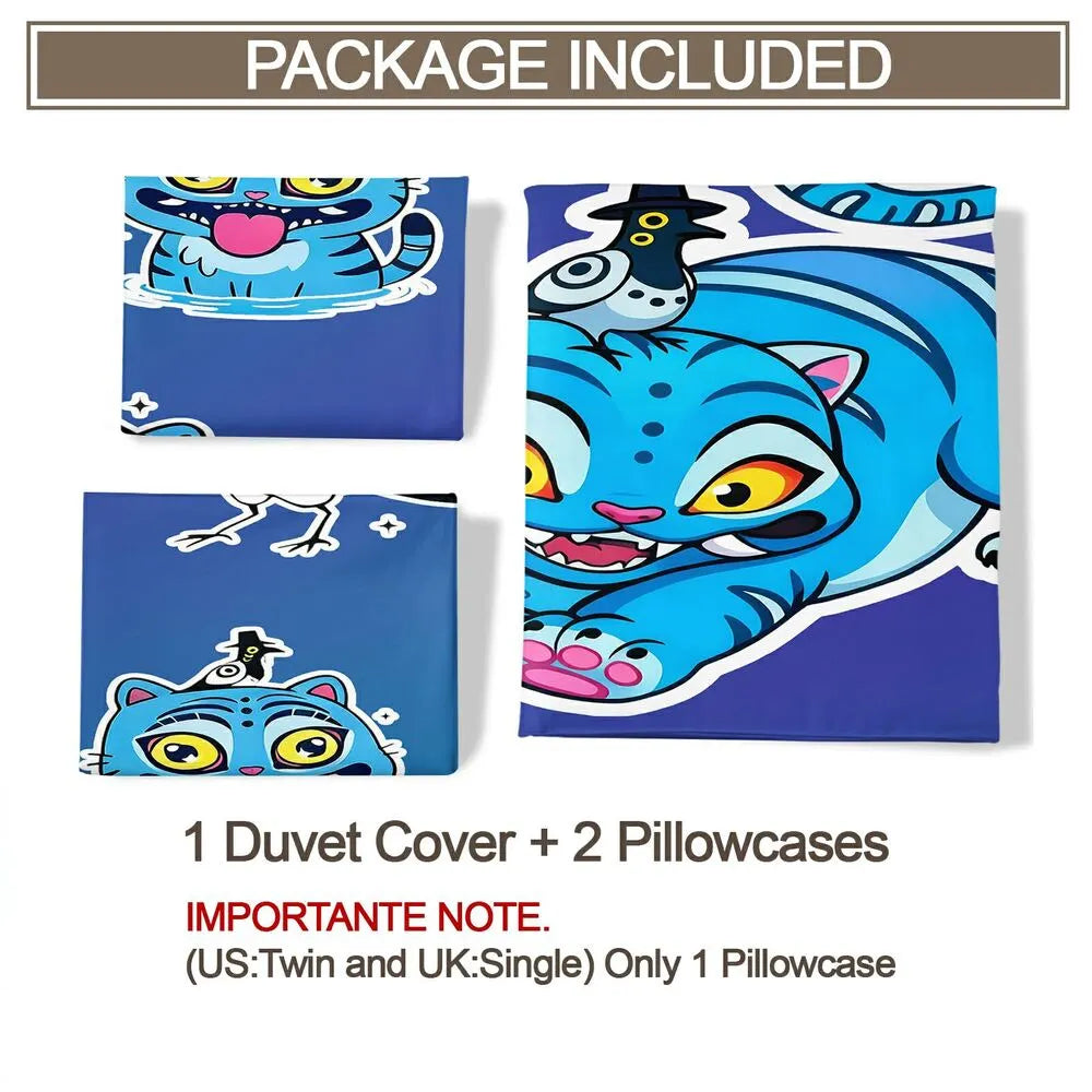 K-POP Demon Hunters Style Blue Cat Anime Bedding Set