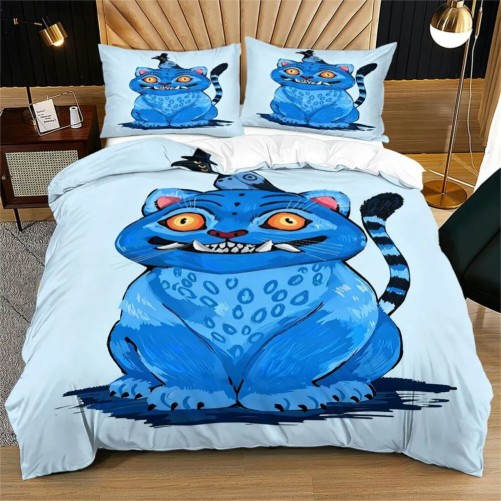 K-POP Demon Hunters Style Blue Monster Cat Anime Bedding Set