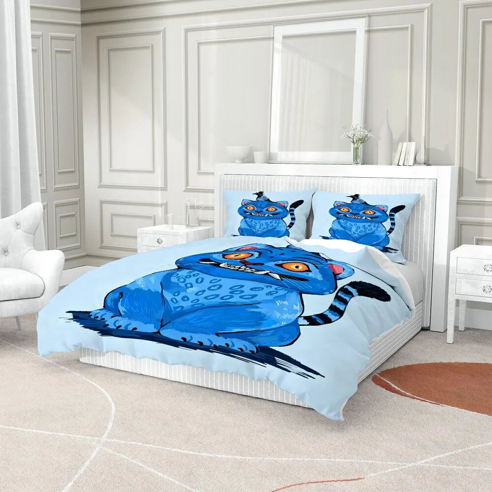 K-POP Demon Hunters Style Blue Monster Cat Anime Bedding Set