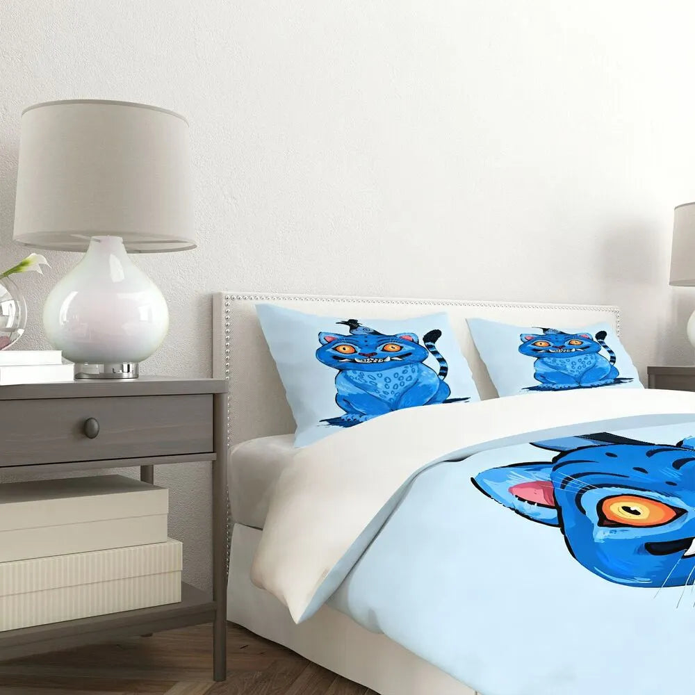 K-POP Demon Hunters Style Blue Monster Cat Anime Bedding Set