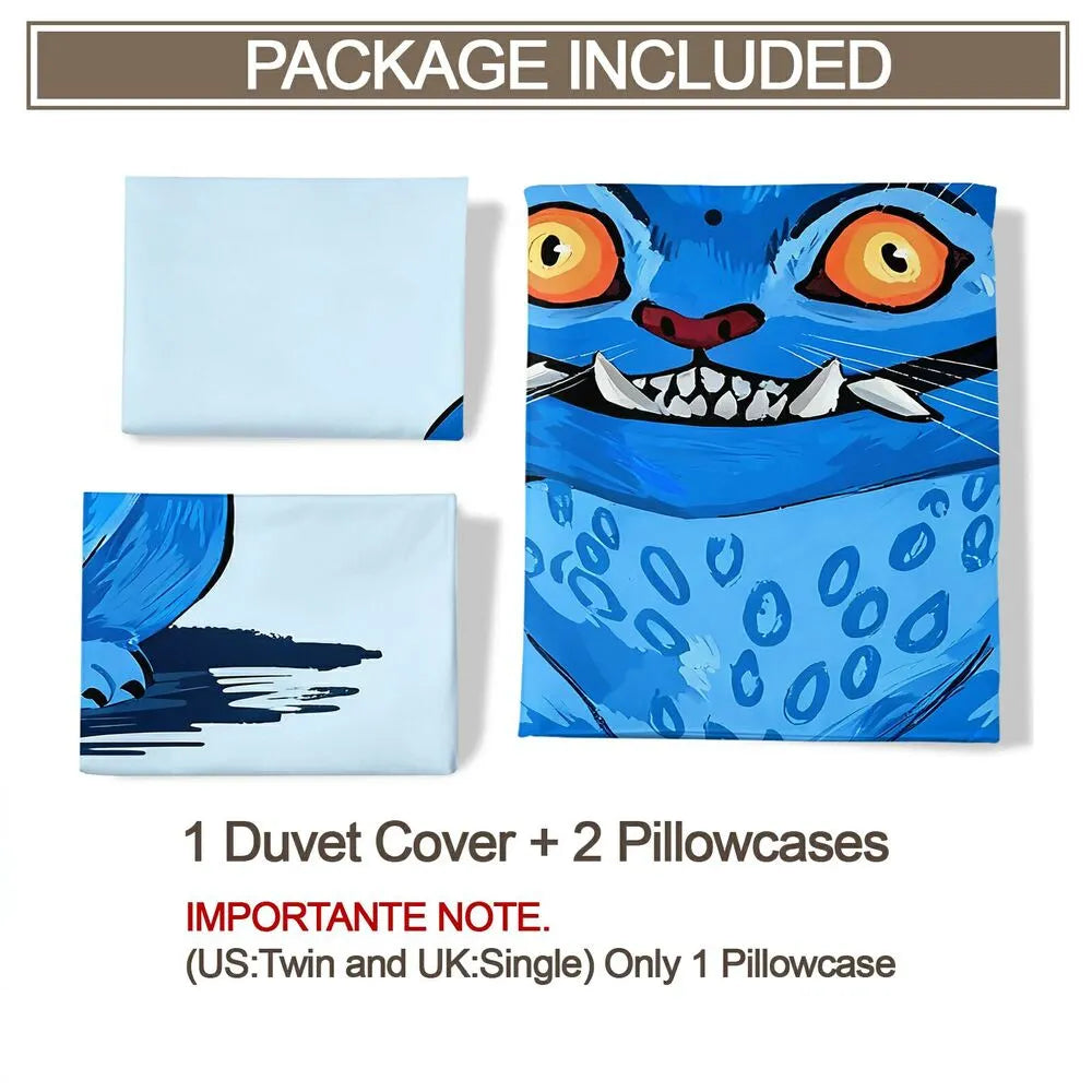 K-POP Demon Hunters Style Blue Monster Cat Anime Bedding Set