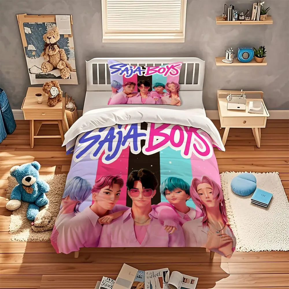 K-POP Demon Hunters Style Saja Boys Anime Boy Group Bedding Set