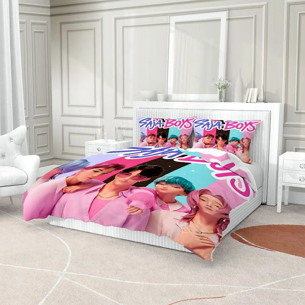 K-POP Demon Hunters Style Saja Boys Anime Boy Group Bedding Set