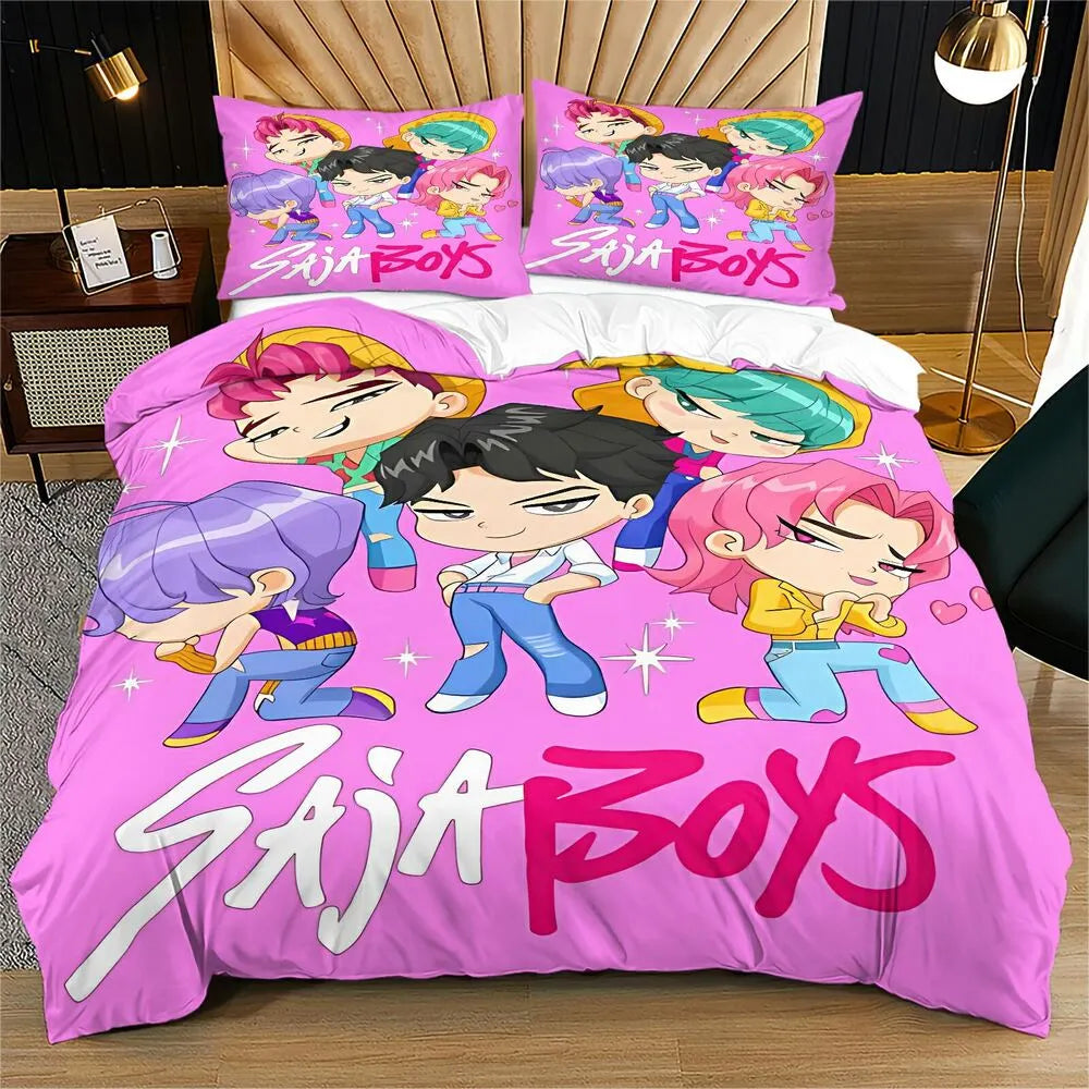 K-POP Demon Hunters Style Saja Boys Chibi Anime Boy Group Bedding Set